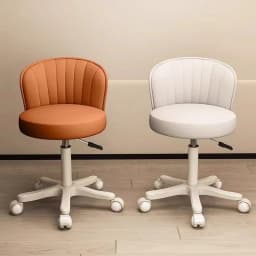 Leather Chair Rotatable Shell Seat Adjustable Rotary Stool for Home Makeup Wear-Resistant Chair for Studios,Wheel-slip Back Chai