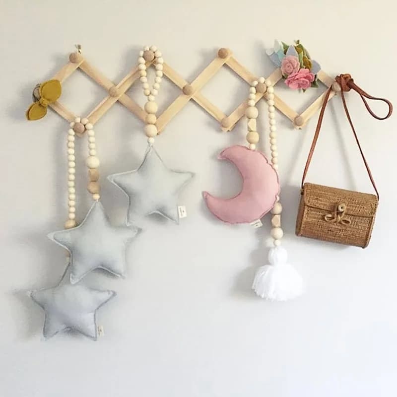 Wooden Expanding Clothes Hanger Expandable Coat Rack Holder Shelf Hat Closet Wall Hook Home Decor NJ70702