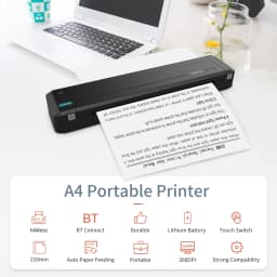 HPRT MT800 A4 Portable Thermal Transfer Printer 300DPI Wireless&USB Connect Mobile Computer for Office School with Ribbon Roll B