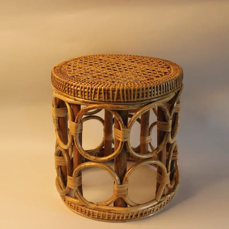 Rattan Low Stool Living Room Small Apartment Round chair Ottomans Designer Balcony garden Changing Stool plant holder shelf