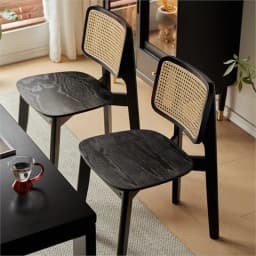 Ancient Rattan Dining Chair Home Dining Solid Wood Designer Advanced Black Wabi-Sabi Rattan Chair Hot New
