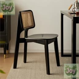 Ancient Rattan Dining Chair Home Dining Solid Wood Designer Advanced Black Wabi-Sabi Rattan Chair Hot New