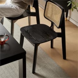 Ancient Rattan Dining Chair Home Dining Solid Wood Designer Advanced Black Wabi-Sabi Rattan Chair Hot New