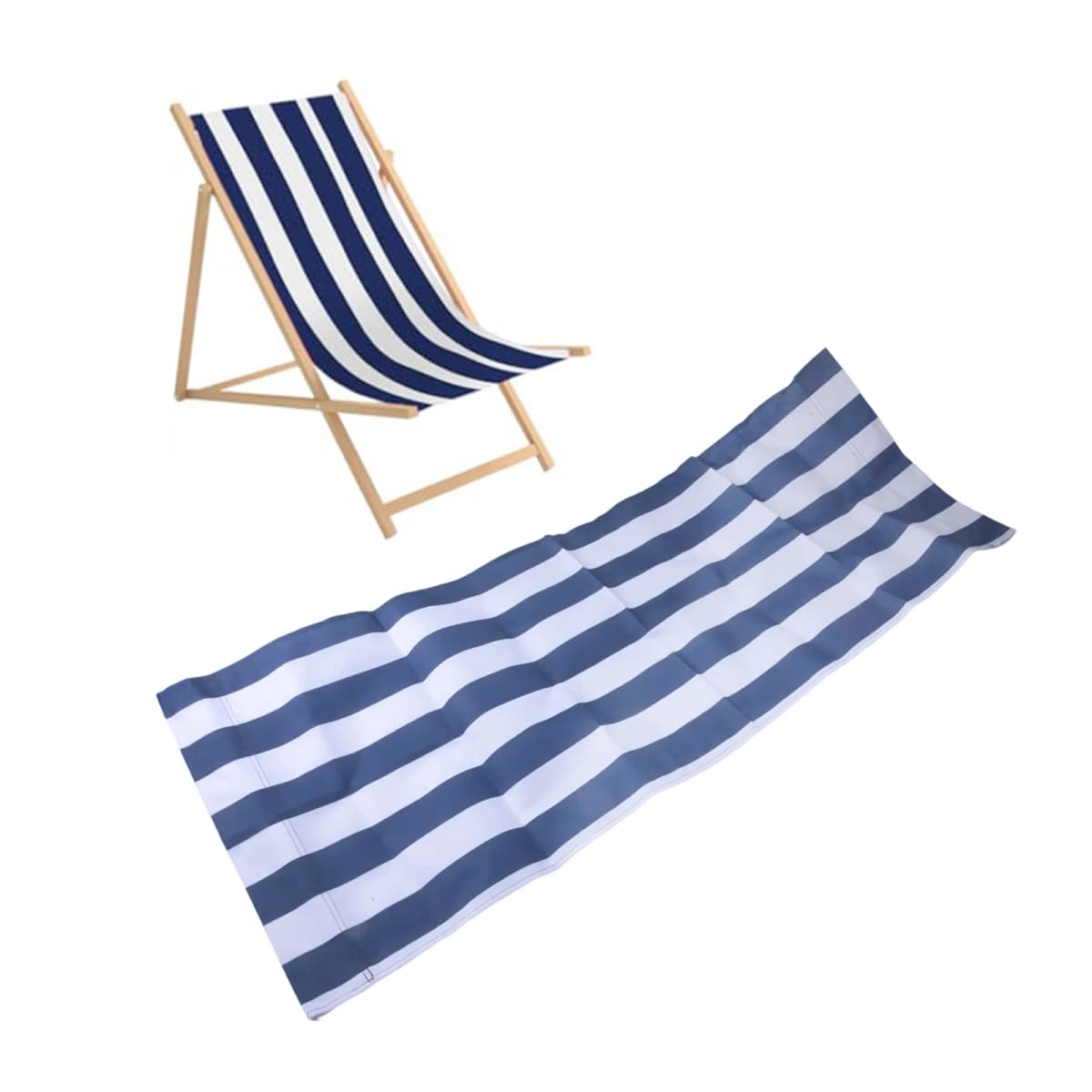 Folding Wood Deck Chair Cloth Blue White Stripes Fabric Beach Chair Seaside Sun Lounger Outdoor Garden Recliner Chair Covers