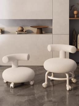 Small Household Pulley Low Stool with Wheels, Children's Chair, Backrest, Round, Living Room Bench, Shoe Stool