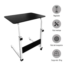 Accommodates textile-desk table with wheels to work and study. Multipurpose adjustable side table for bedroom, 40x60x65-89 cm.