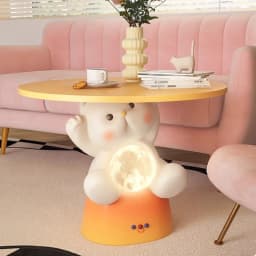 Artistic Cat-Shaped Side Table Cream Sofa Corner End Table with LED Lighting Large-Capacity Storage Room Decorative