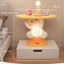 Artistic Cat-Shaped Side Table Cream Sofa Corner End Table with LED Lighting Large-Capacity Storage Room Decorative