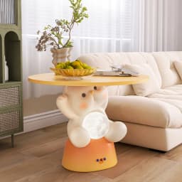 Artistic Cat-Shaped Side Table Cream Sofa Corner End Table with LED Lighting Large-Capacity Storage Room Decorative