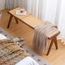 Chandigarh Rattan Bench Entryway Shoe Bench Long Wood Dining Table Stool for Living Room Minimalist Bedroom Footrest Stools