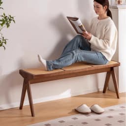 Chandigarh Rattan Bench Entryway Shoe Bench Long Wood Dining Table Stool for Living Room Minimalist Bedroom Footrest Stools