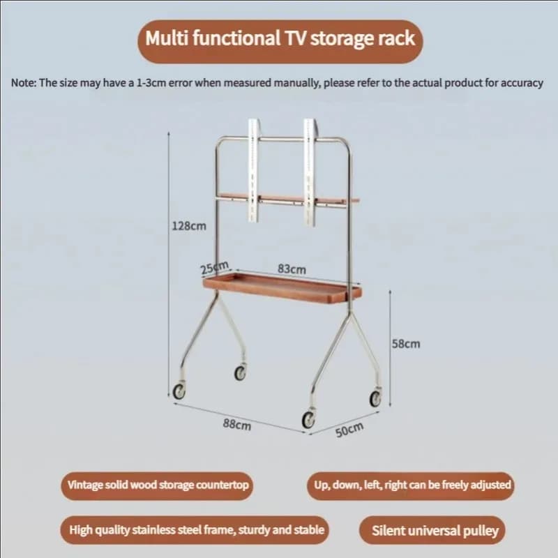 TV Stands with Wheels Small Apartment TV Bracket Removable Simple Living Room Monitor Bracket Stainless Steel Floor TV Stands