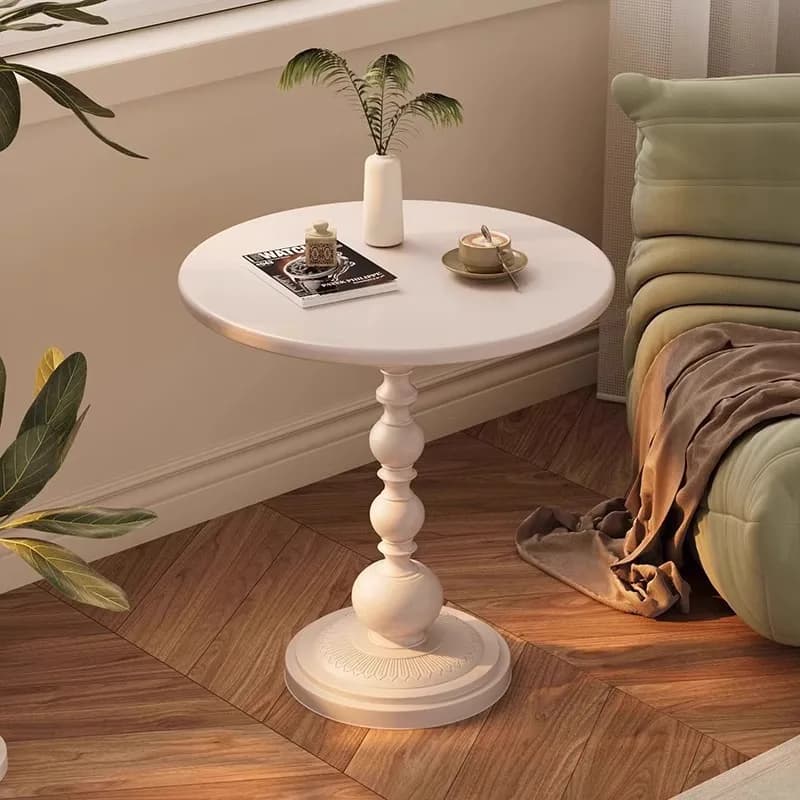 Round End Table with Metal Base Multifunctional Vintage Coffee Table for Living Room, Bedroom Office & Patio Sofa Tray Table
