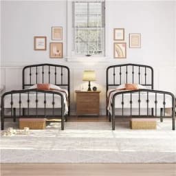 #For Twin/Full/Queen Bed Frames Metal Platform Bed with Arched Headboard/Footboard,Black/White/Antique Gold&