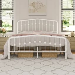 #For Twin/Full/Queen Bed Frames Metal Platform Bed with Arched Headboard/Footboard,Black/White/Antique Gold&
