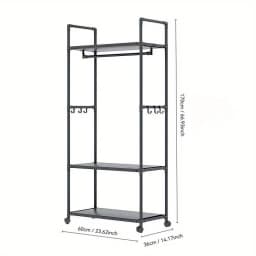 Clothing Storage Rack with Wheels, Hooks & Shelves - Space-Saving Organizer, Durable Freestanding Clothes Organizer for Bedroom