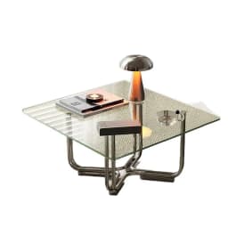 Light Luxury Tea Table Transparent Glass Tea Table Living Room Sofa Side Table Low Tea Tables Stainless Steel Square Side Tables