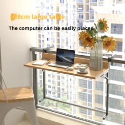 Foldable Balcony Bar Table Teak Wood Hanging Breakfast Counter Sturdy Railing Laptop Desktop Save Space Island Tea Stand