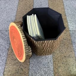 Tree Stump Storage Ottoman Folding Stool Collapsible Footrest Seat Lid Foldable Storage Box Living Room Bedroom Kids Decor