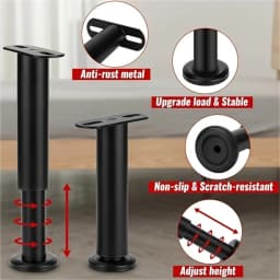 Adjustable Height: 4pcs Bed Frame Support Legs Sturdy Steel with Rubber Base for Stability Suitable for Queen and King Size Beds
