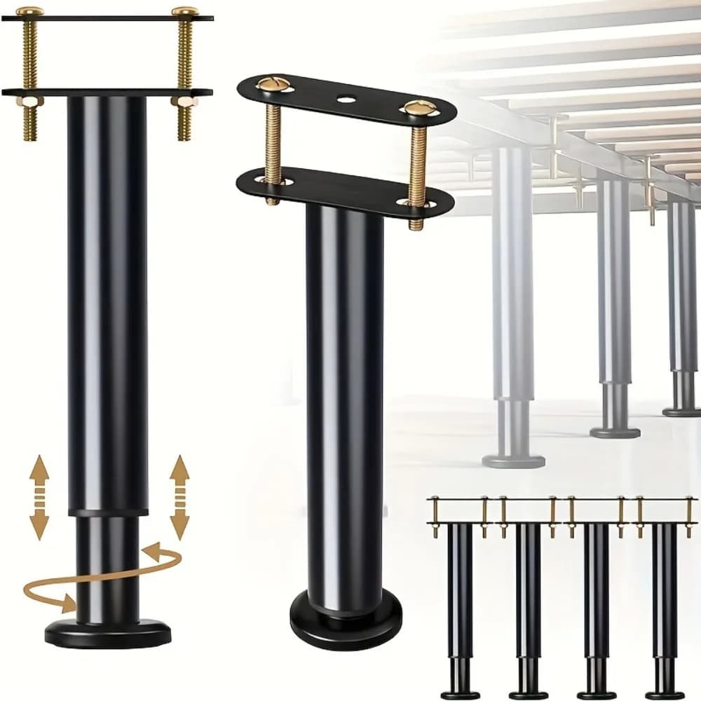 Adjustable Height: 4pcs Bed Frame Support Legs Sturdy Steel with Rubber Base for Stability Suitable for Queen and King Size Beds