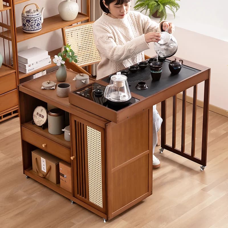 2025 Hot Selling Portable Tea Table with Heating Kettle for Home Balcony Tea Ceremony