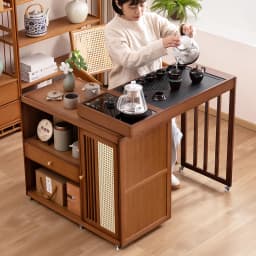 2025 Hot Selling Portable Tea Table with Heating Kettle for Home Balcony Tea Ceremony