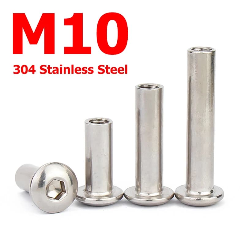 M10 304 Stainless Steel Flat Hex Hexagon Socket Head Connector Rivet Furniture Table Connector Insert Joint Sleeve Cap Nut