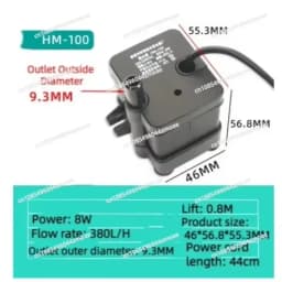 Universal 8W Submersible Water Pump - HM-100 AC Chiller Pump for Cooling Fans & Air Conditioning Systems 100 0.8m 380L 8W