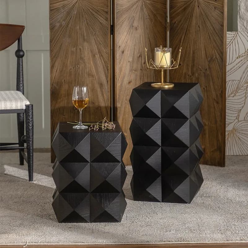 MOMO Black Antique Style Sofa Side Table for Living Room Balcony B&B Small Coffee Table Villa Model Room Corner Bedside