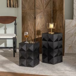 MOMO Black Antique Style Sofa Side Table for Living Room Balcony B&B Small Coffee Table Villa Model Room Corner Bedside