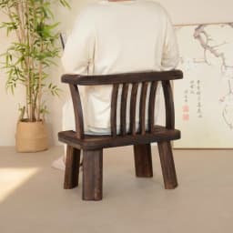 Solid Wood Chinese Vintage Lounge Chair Zen Courtyard Stool with Round Backrest & Oriental Tea Ceremony Seating for Balcony