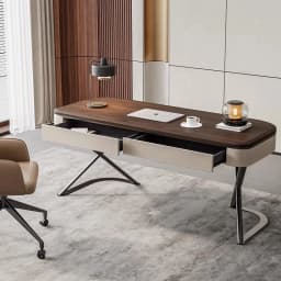 Office Table, Walnut Desk, Office Desk and Chair Set, Retro Walnut Wood Veneer, Computer Desk, Italian Executive Office Desk Set