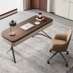 Office Table, Walnut Desk, Office Desk and Chair Set, Retro Walnut Wood Veneer, Computer Desk, Italian Executive Office Desk Set