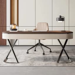 Office Table, Walnut Desk, Office Desk and Chair Set, Retro Walnut Wood Veneer, Computer Desk, Italian Executive Office Desk Set