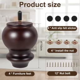 4Pcs Furniture Leg Set Solid Wood Sofa Legs Replacement Feet Fittings Height 4 Inch Coffee Table TV Cabinet Wooden Legs