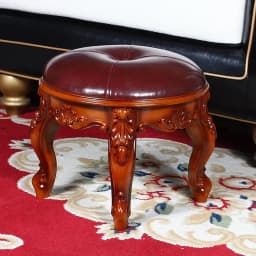 Retro Carved Small Stool Luxury Leather Cushion Creative Low Seat Elegant Room Sofa Chair Stylish Seating Decorative Footrest