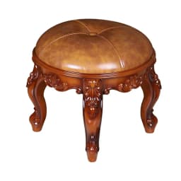 Retro Carved Small Stool Luxury Leather Cushion Creative Low Seat Elegant Room Sofa Chair Stylish Seating Decorative Footrest