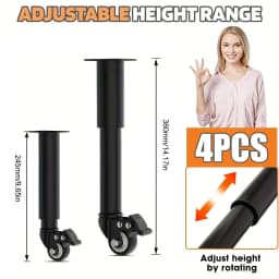 4pcs Metal Extendable Furniture Legs with Casters, Table Legs,with Heavy-Duty Replacement for Cabinets, Sofas, Desks, Dressers