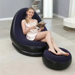 2Pcs Lazy Sofa Inflatable Chair Folding Recliner (Sofa + Footrest) Outdoor Sofa Bed with Footrest Indoor and Outdoor Portable Fo