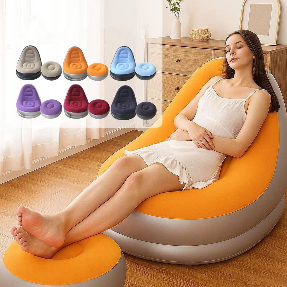 2Pcs Lazy Sofa Inflatable Chair Folding Recliner (Sofa + Footrest) Outdoor Sofa Bed with Footrest Indoor and Outdoor Portable Fo