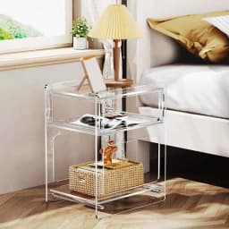 Acrylic Double Layered Bedside Table, Transparent Nightstands, Living Room Side Table, Creative Storage Cabinet, Home Furniture