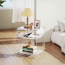 Acrylic Double Layered Bedside Table, Transparent Nightstands, Living Room Side Table, Creative Storage Cabinet, Home Furniture