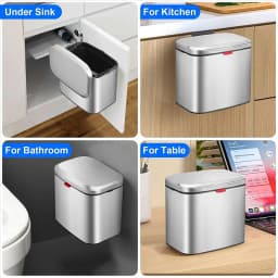 Hanging Stainless Steel Compost Bin 1.05 Gallon Wall Mounted Trash Can with Lid, Kitchen Cabinet Door Sink Garbage Can