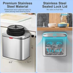 Hanging Stainless Steel Compost Bin 1.05 Gallon Wall Mounted Trash Can with Lid, Kitchen Cabinet Door Sink Garbage Can