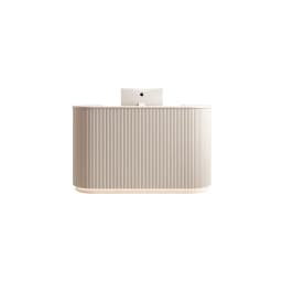 Modern Curved Reception Desk with LED Light Beige Wave Front Desk for Beauty Salon Nail Shop Spa Commercial Furniture