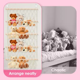 4-Layer Stuffed Toy Storage Hammock Net Large Capacity Stuffed Animal Storage Boho Hanging Toy Organizer for Playroom Bedroom