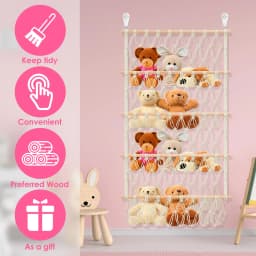 4-Layer Stuffed Toy Storage Hammock Net Large Capacity Stuffed Animal Storage Boho Hanging Toy Organizer for Playroom Bedroom