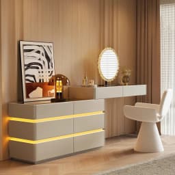 Nordic Solid Wood Dressers Bedroom Modern Dressing Table Drawer Integrated Home Small Apartment Makeup Table with LED Mirror