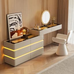 Nordic Solid Wood Dressers Bedroom Modern Dressing Table Drawer Integrated Home Small Apartment Makeup Table with LED Mirror
